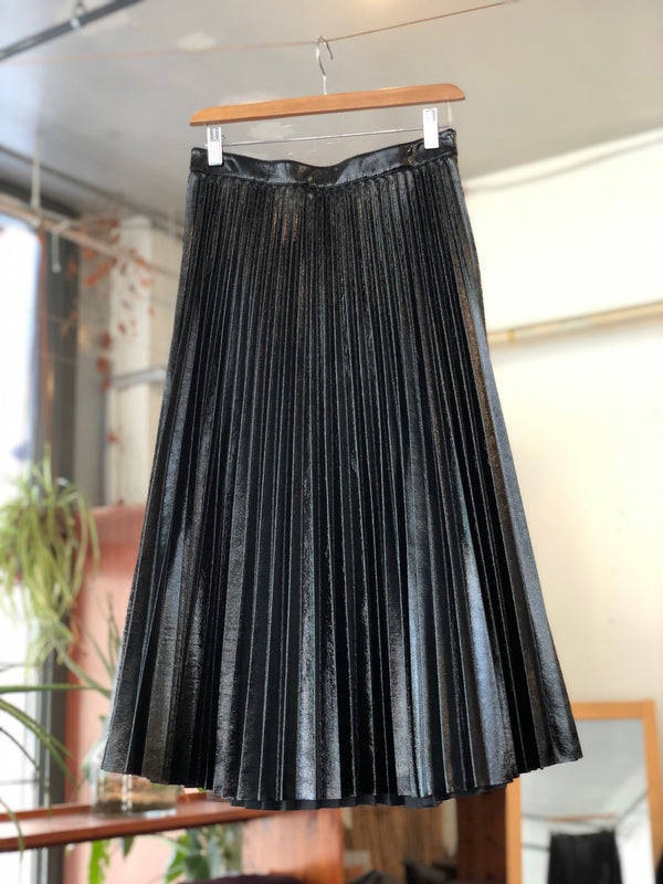 Lacquered Canvas Pleated Skirt