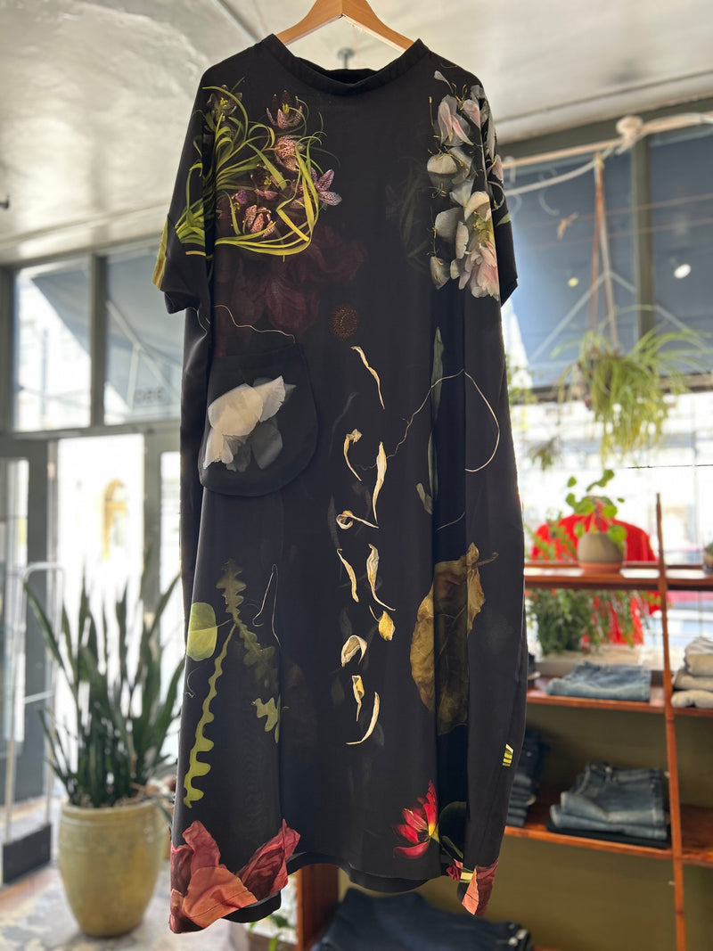 Silk Dress - Dark Floral