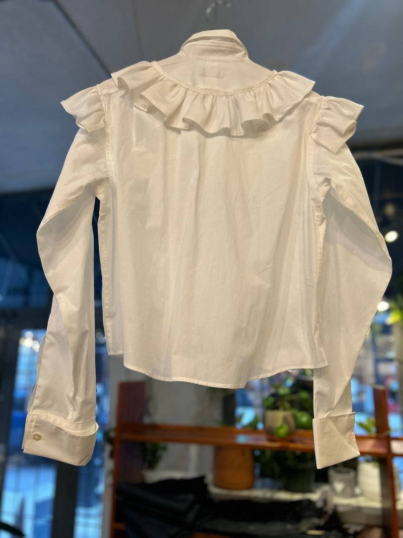 Reworked Vintage Ruffle Shirt - White