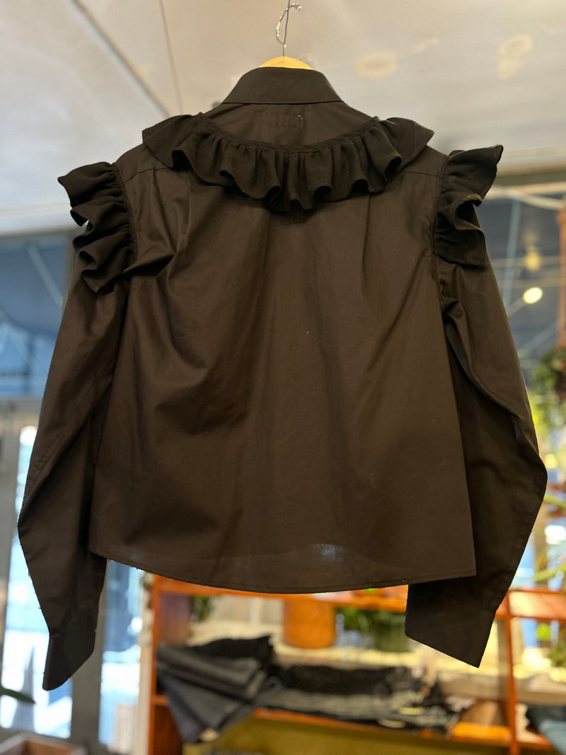 Reworked Vintage Ruffle Shirt - Black