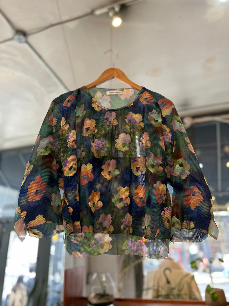 Index Plissé Blouse - Blue Water Lily