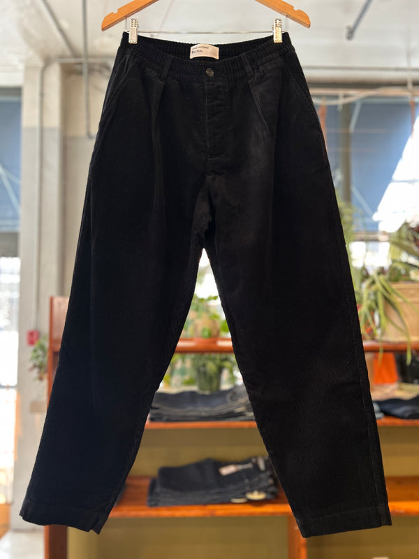 Pleated Track Pant - Black Corduroy