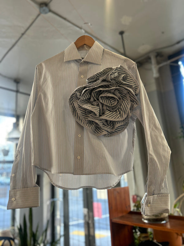 Reworked Vintage Rosette Shirt - Striped