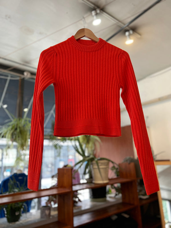 Wool Rib Sweater - Red Orange