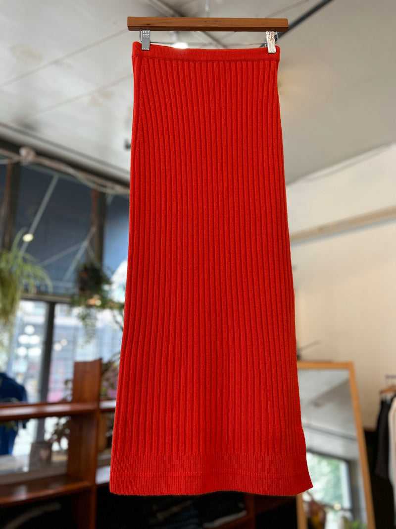 Rib Knit Skirt - Red Orange