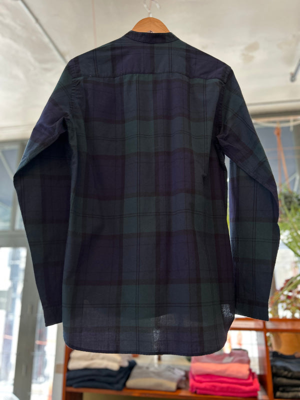 Grandad Shirt - Navy/Green Plaid