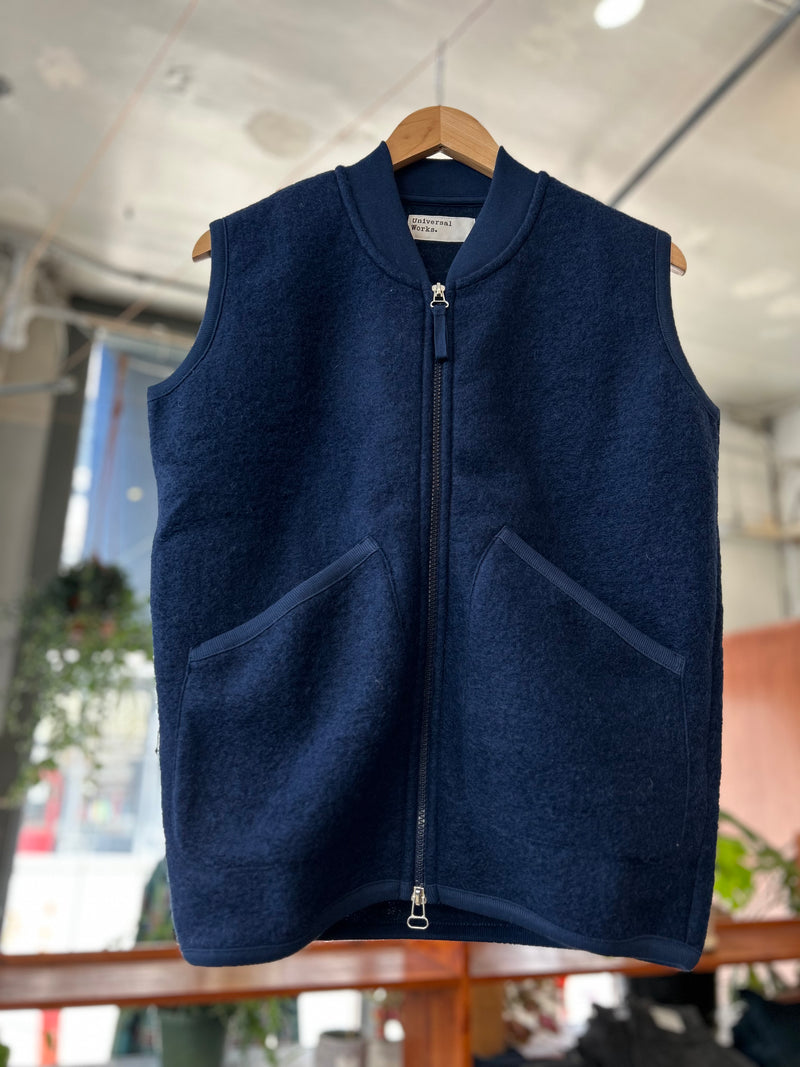 Zip Waistcoat - Indigo Wool Fleece