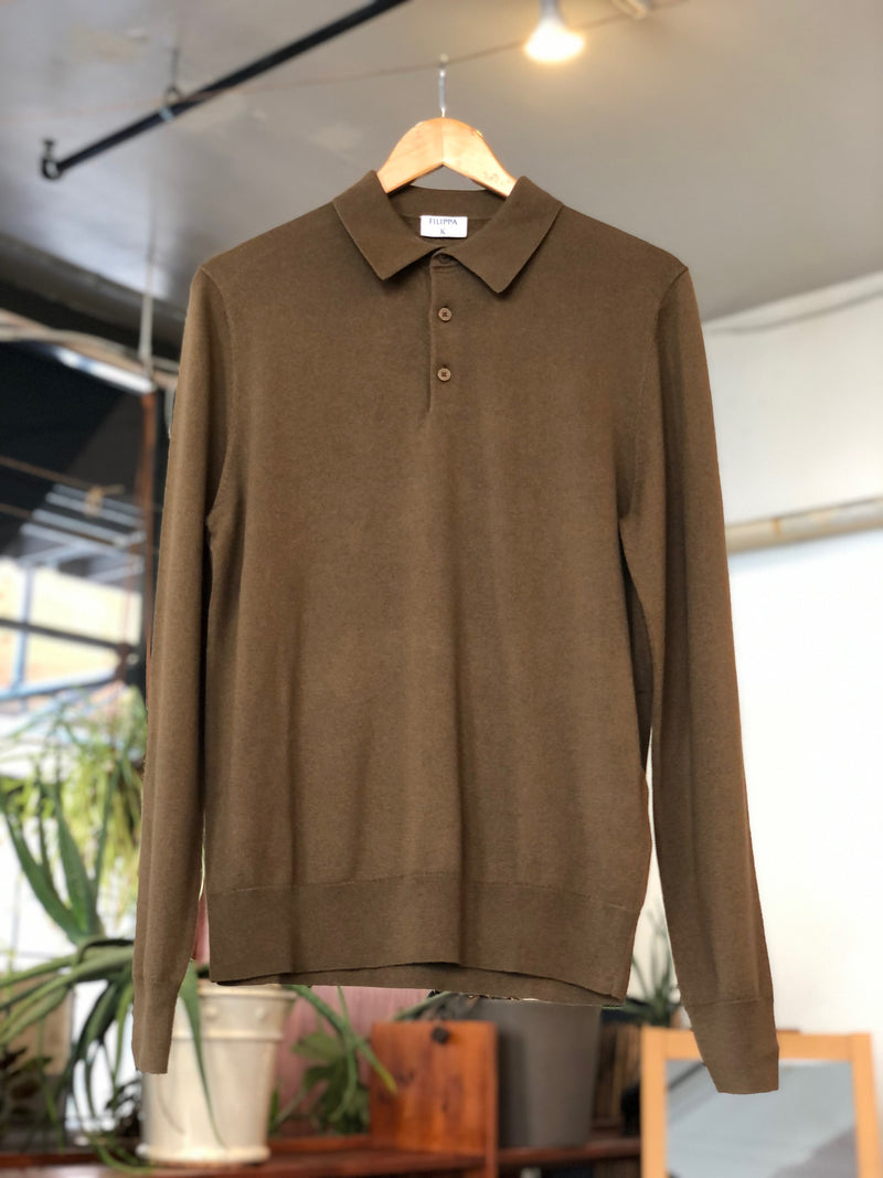 Knitted Polo Shirt - Bronze Green