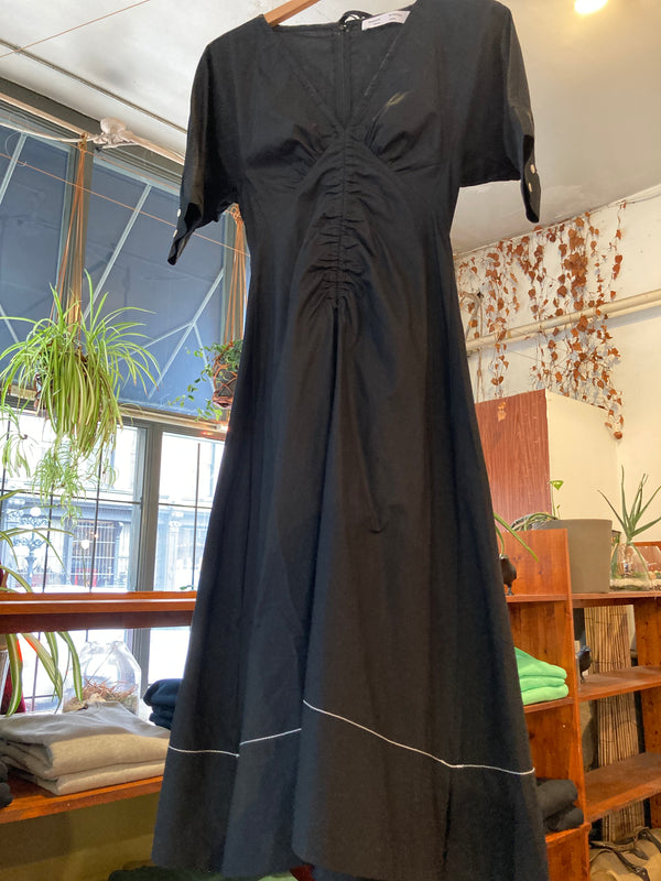 Poplin V-Neck Puff Sleeve Dress