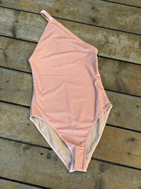 Asymmetric Swimsuit - Pale Rose Velvet