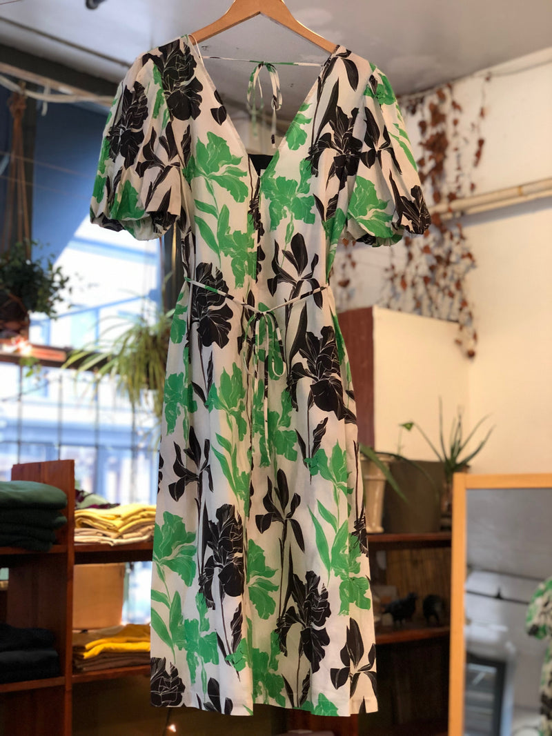 Lilah Dress - Cream/Emerald Tulips