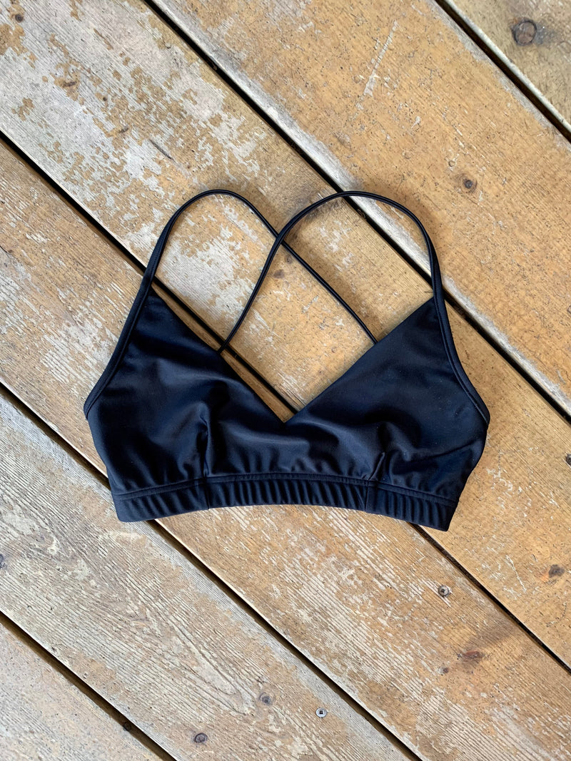 Shiny Crossover Bikini Top - Black